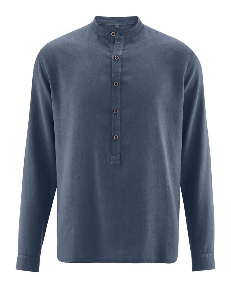 HempAge Hempage Herren vegan Hemd Mit Stehkragen Wintersky Blau, Blau, – Produktbild 1 von 2
