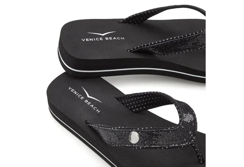VENICE BEACH VENICE BEACH Sandale, Badeschuh, Badelatsche, Flip Flop, Badeschlappe, Pantolette Badezehentrenner Zehentrenner mit wasserabweisender und leichter Sohle VEGAN, Schwarz, – Produktbild 5 von 5