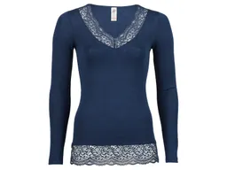 Engel natur Engel Natur Damen Langarmshirt mit Spitze Wolle Seide marine Gr. 38/40 – Produktbild 1 von 1