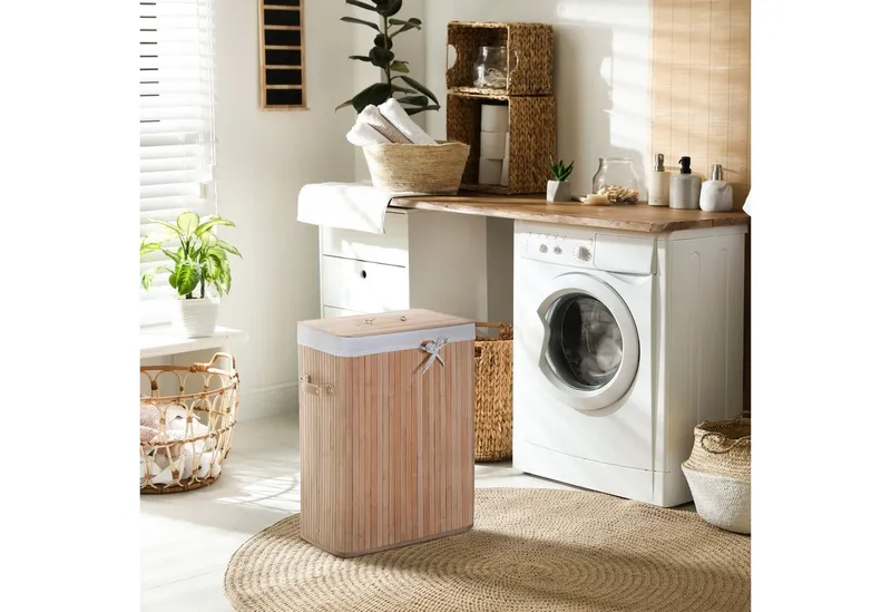 HOMCOM HOMCOM Wäschekorb schmal Wäschesammler mit Griff, für Schlafzimmer & Bad, natur (Wäschekorb, 1 St., Wäschebox), Bambus, faltbar, 72L, Natur, 40 x 30 x 60 cm, Beige, – Produktbild 1 von 5