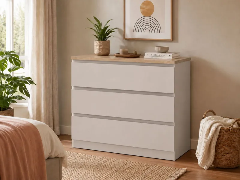 Home affaire Kommode Naia - 3 Schubladen mit griffloser Front, Made in Denmark (Breite: 77 cm, mehrere Farben), Viel Stauraum, zeitloses & skandinavisches Design, Metallgleiter, Braun, – Produktbild 1 von 8