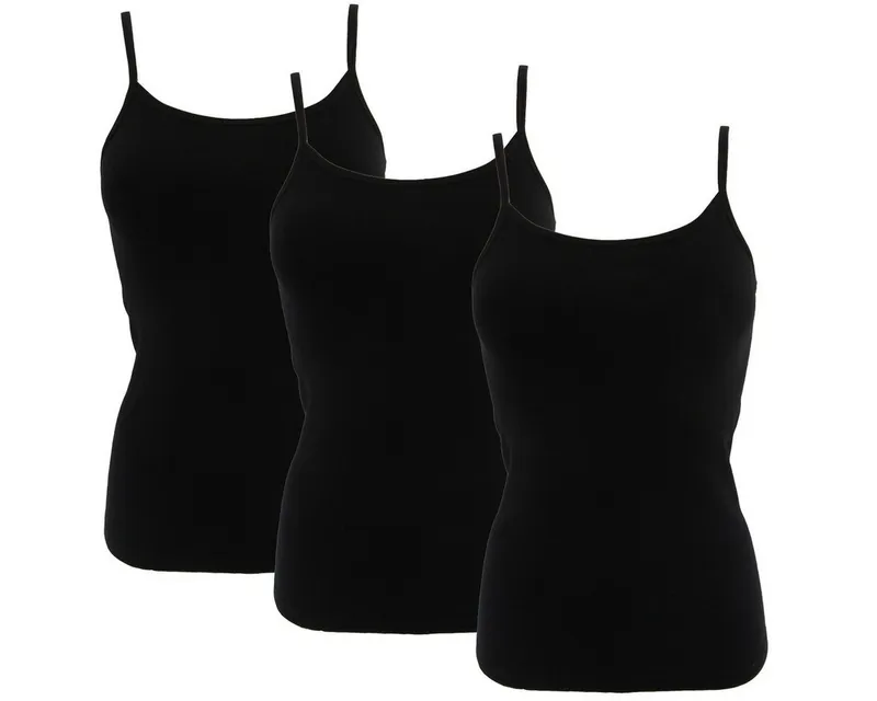 HERMKO Achseltop 1560 (Pack, 3er) Träger Top, Bio-Baumwolle, Spaghettiträger, Shirt, Basic, Schwarz, – Produktbild 3 von 4