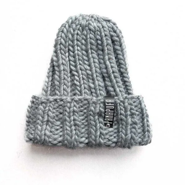 PANAPUFA PANAPUFA Handgestrickte Chunky Beanie – 100 % Merinowolle, Husky grau, – Produktbild 1 von 6