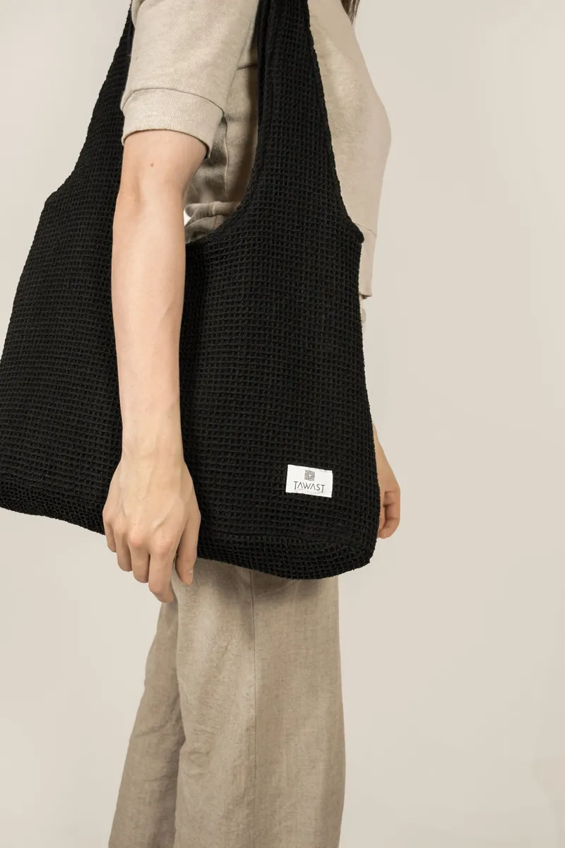 TAWAST TAWAST Damen vegan Cloud Tote Bag Waffel, Schwarz, – Produktbild 2 von 2
