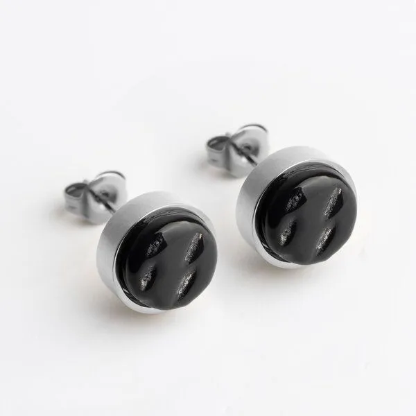 ALEXASCHA ALEXASCHA Edelstahl Ohrstecker mit Glasstein | Silber, Onyxschwarz, – Produktbild 1 von 4