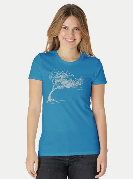 Peaces.bio - handbedruckte Biomode Peaces.bio - handbedruckte Biomode Bio-Damen-T-Shirt "Windy Tree", Türkis, – Produktbild 1 von 3