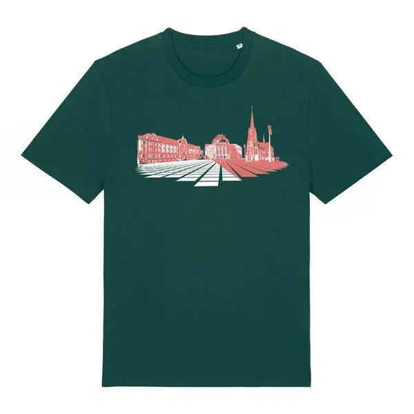 Spangeltangel Spangeltangel bedrucktes T-Shirt, Chemnitz, nachhaltig, Stadt, Herren, Damen, Unisex, Biobaumwolle, Dunkelgrün, – Produktbild 2 von 7