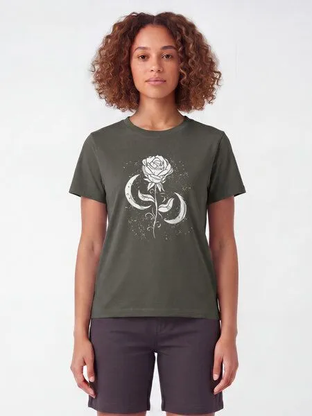 watapparel watapparel T-Shirt Frauen Rose und Mond, Khaki, – Produktbild 2 von 2