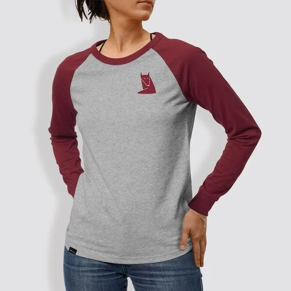 little kiwi little kiwi Frauen Langarm-T-Shirt, "Fuchs", Heather grey/burgundy (rot), – Produktbild 1 von 2