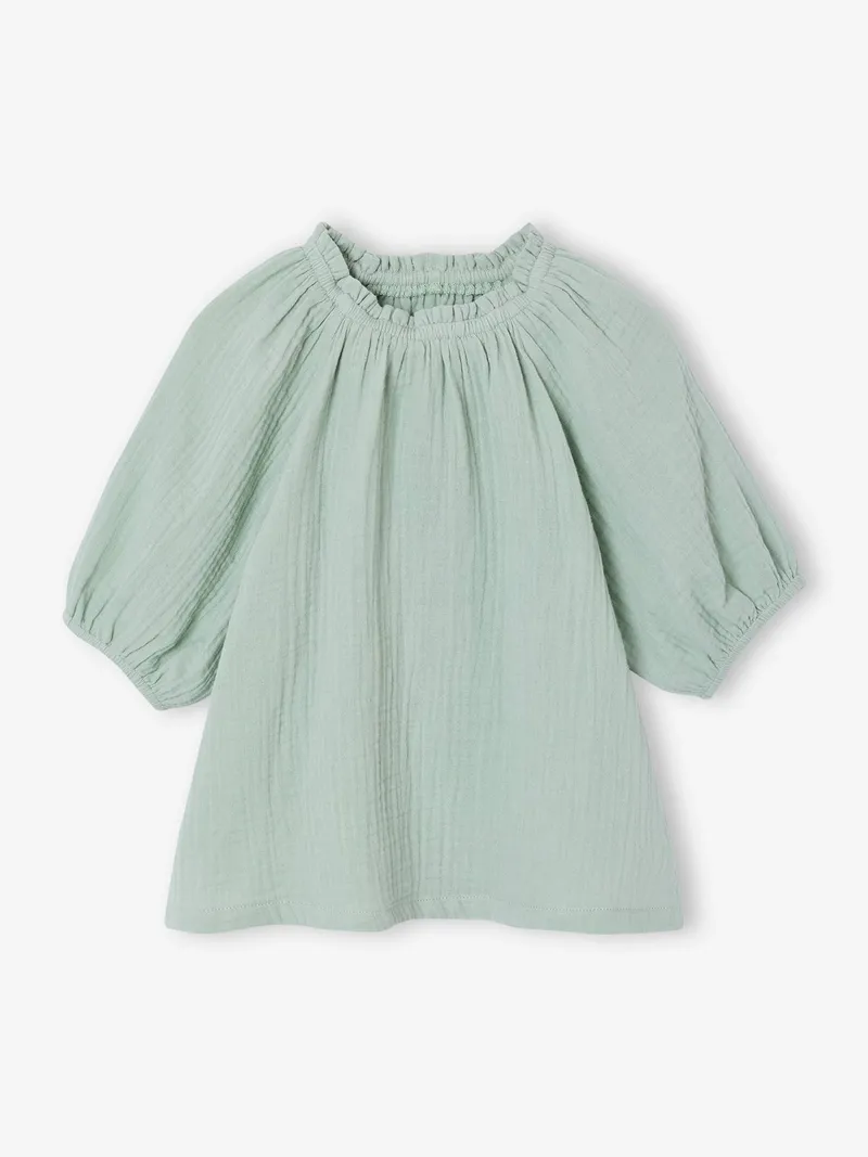 Vertbaudet Musselinbluse Mädchen mit Ballonärmeln salbei, Salbeigrün, – Produktbild 1 von 3