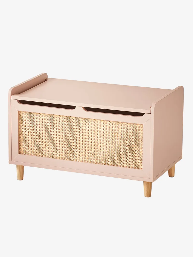 Vertbaudet Kinderzimmer Spielzeugtruhe mit Rattan POESIE, Rosa/braun, – Produktbild 3 von 4