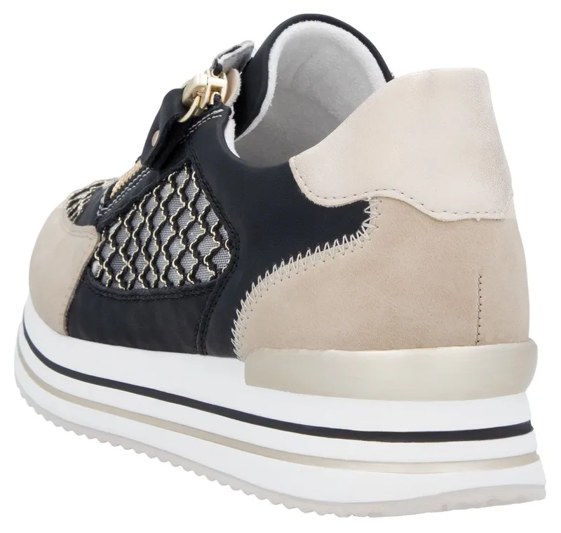 Remonte Remonte Plateausneaker, Freiezitschuh, Halbschuh, Schnürschuh, vegan, Kontrastbesatz, Beige|schwarz, – Produktbild 1 von 5