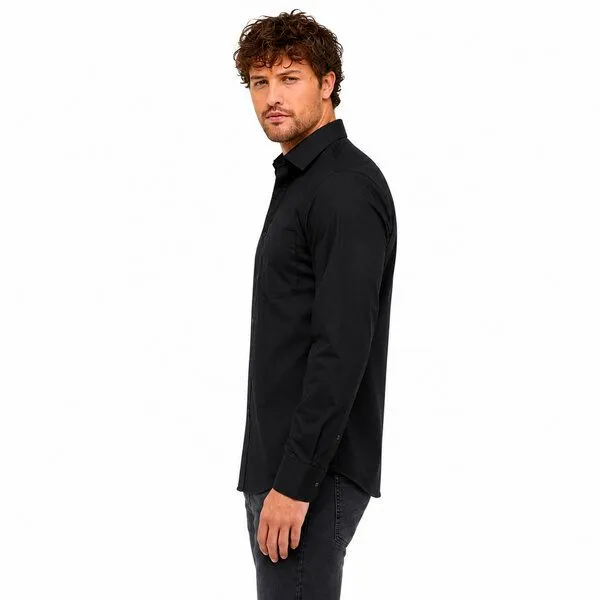 Bruno Barella Bruno Barella Herren Business Hemd aus ägäischer Bio-Baumwolle – Regular Fit mit Brusttasche, Schwarz, – Produktbild 4 von 4
