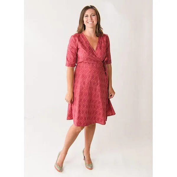 Global Mamas Global Mamas Bio Sommer- & Herbstkleider - WRAP - Ocean Tropics/Canopy Charcoal/Argyle Wine, Rot, – Produktbild 2 von 3