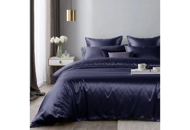 Cozyor Bettwäsche Satin glänzend 135x200, 155x200, 155x220, 200x200cm mit Reißverschluss, Satin, dunkelblau Ocean, 2 teilig, Edel und hochwertig, Blau, – Produktbild 5 von 5