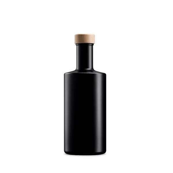 mikken mikken Schwarze Glasflasche 200 | 350 | 500 ml – leere Spirituosenflasche mit Holz-Schraubverschluss – Produktbild 1 von 3