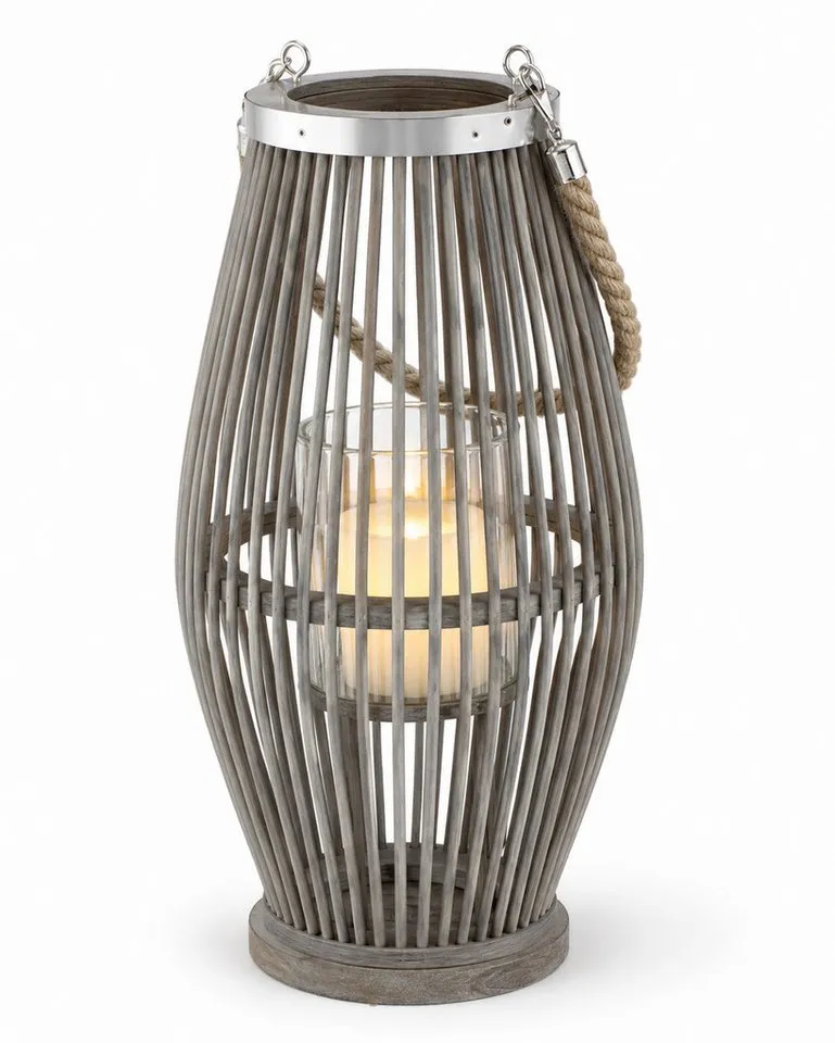 Annastore Laterne aus Bambus mit Henkel und Glaszylinder Bambuslaterne Gartenlaterne, Windlicht aus Bambus – Produktbild 2 von 5