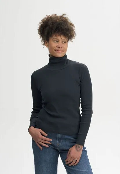 MELA MELA Ripp Rollkragen Langarmshirt Style MUNLI aus 100% Bio-Baumwolle, Schwarz, – Produktbild 1 von 4
