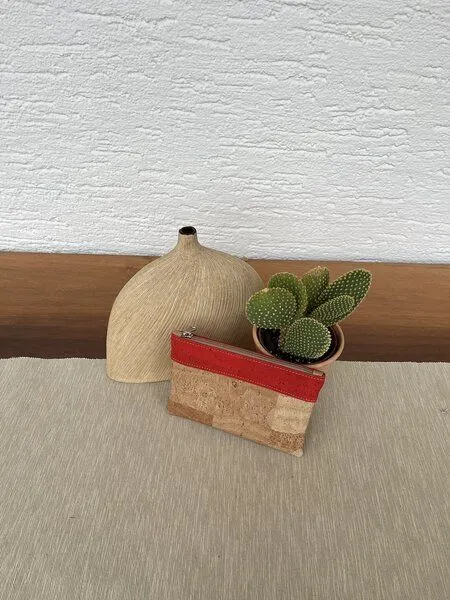 Kork-Deko Kork-Deko Kleine Kork-Tasche / kleine Clutch / Etui / großes Portemonnaie, beige rot, Natural, – Produktbild 3 von 3