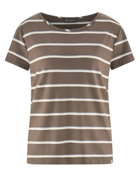 HempAge HempAge Damen Streifen T-Shirt Hanf/Biobaumwolle, Dust(braun), – Produktbild 2 von 4