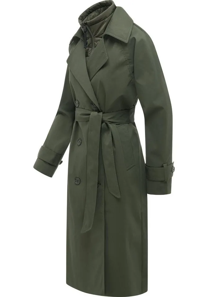 ragwear ragwear Langmantel Trenchie Y Leichter Übergangsmantel Trenchcoat mit Gürtel, wasserdicht, Grün, – Produktbild 3 von 3