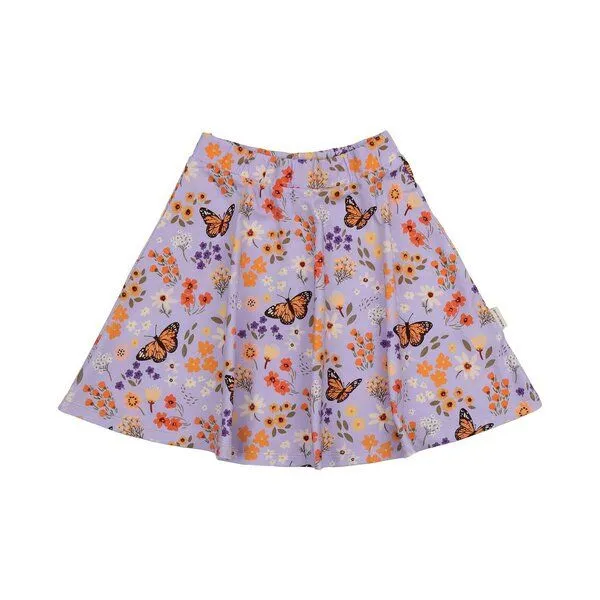 Walkiddy Kinder Rock Bio-Baumwolle GOTS Flowers and Butterflies lila A-Linienrock von Walkiddy, nachhaltig, hautfreundlich, fair produziert, bequemer Mädchenrock für jeden Tag, Blau, – Produktbild 3 von 3