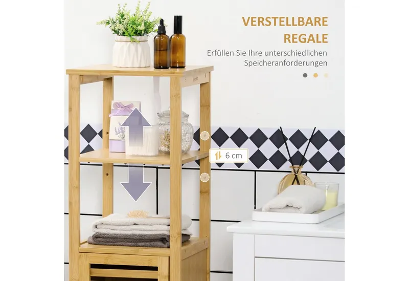 kleankin kleankin Badkommode Badschrank mit Tür, zwei offene Ablagen, Bambus, Hochschrank (Badezimmerschrank, 1 St., Badezimmermöbel), für Badezimmer, 33 x 30 x 120 cm Naturholz, Beige, – Produktbild 4 von 4