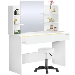 Casaria® Schminktisch Lucia Weiß 140x110x40cm mit Rollhocker – Produktbild 1 von 1