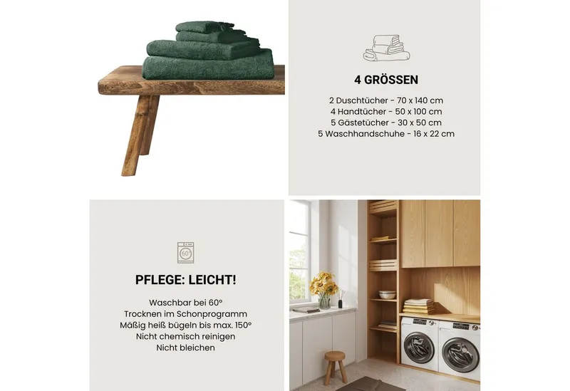 Schiesser Schiesser Waschhandschuh Skyline Color aus 100 % Baumwolle mit eleganter Streifenbordüre, (5-St), OEKO-TEX® MADE IN GREEN, Grün, – Produktbild 6 von 6