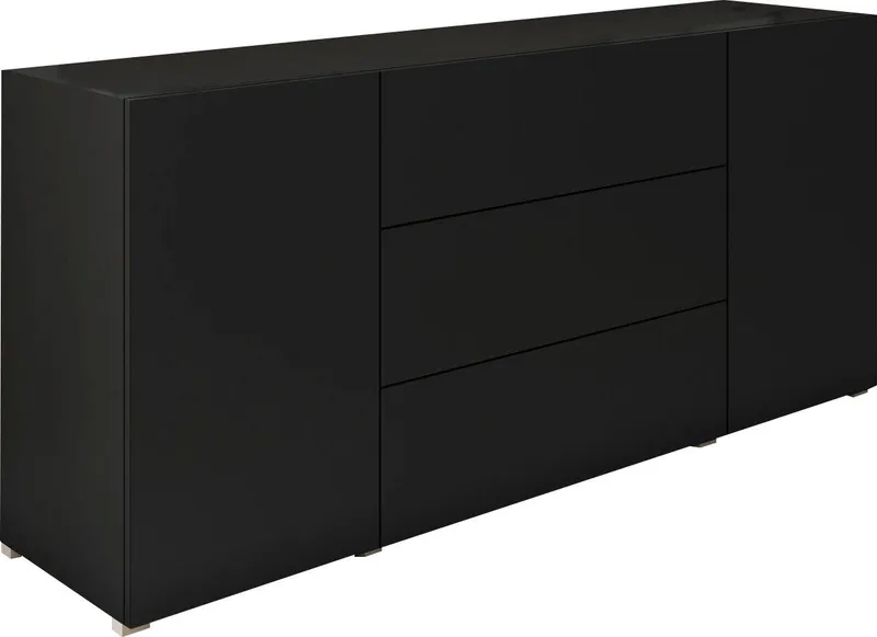Home affaire Sideboard BERLIN, Moderne grifflose Kommode Breite 150 cm, 4 Schubkästen/ 2 Türen, Schwarz, – Produktbild 2 von 5