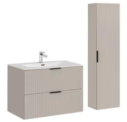 Lomadox Badmöbel-Set ADELAIDE-56-CASHMERE, (Spar-Set, 2-St., Waschtisch Hochschrank Keramikwaschbecken), 80cm Waschtisch, kaschmir mit gerillter Front – Produktbild 1 von 1