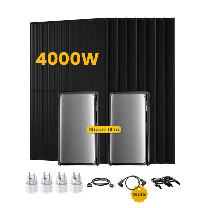 EcoFlow 2x EcoFlow STREAM Ultra, All-in-One Solaranlage mit Speicher, inkl. 8 Bifazialen Solarmodulen, by Powerness - 8 x 500Wp Bifaziale Full Black / 4 x Smart Plug / Selbstabholung – Produktbild 1 von 1