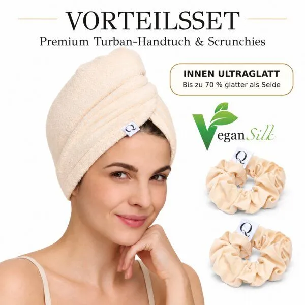 Qupro Qupro Spar-Set Turban-Handtuch & Scrunchies vegane Seide, Light rosé, – Produktbild 8 von 8