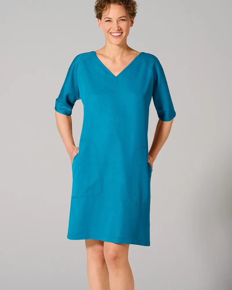 HempAge Hempage Damen vegan Kleid Mit V-Ausschnitt Azurblau, Blau, – Produktbild 1 von 2