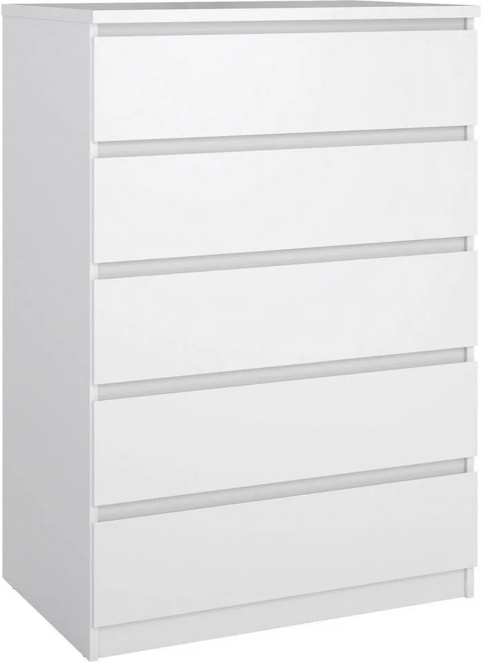 Home affaire Kommode Naia - 5 Schubladen & grifflose Front, Made in Denmark (Breite 77 cm / Höhe 111 cm, in mehreren Farben), abgerundete Schubladenkanten auf Metallgleiter, Breite 77 cm, Weiß, – Produktbild 2 von 5