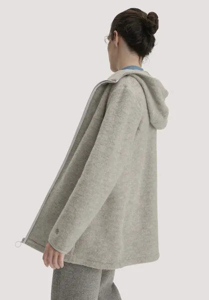 hessnatur hessnatur Wollfleece-Jacke mit Kapuze Regular aus reiner Bio-Merinowolle, Hellgrau, – Produktbild 2 von 4
