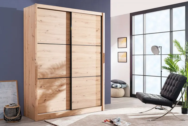 Home affaire Schwebetürenschrank Navara Kleiderschrank Wäscheschrank in 3 Breiten, mit kompletter Innenausstattung, FSC®-zertifiziert, Beige, – Produktbild 2 von 4