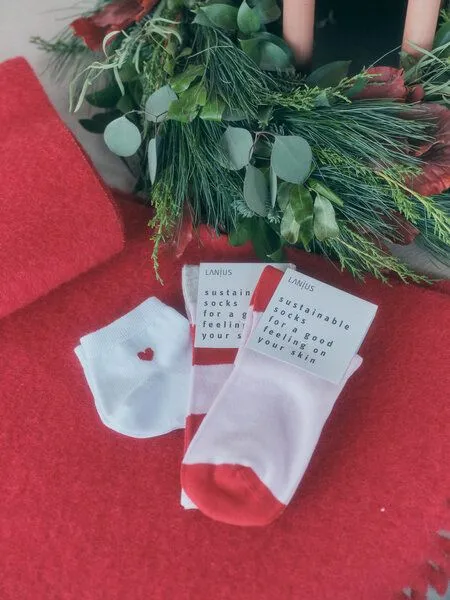 LANIUS LANIUS Socken mit Blockstreifen (GOTS), Red alert/ rose, – Produktbild 3 von 4