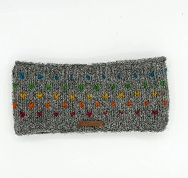 short'n'pietz short'n'pietz Schurwollstirnband, handgestrickt hellgrau mit bunten Farbtupfern – Produktbild 1 von 1