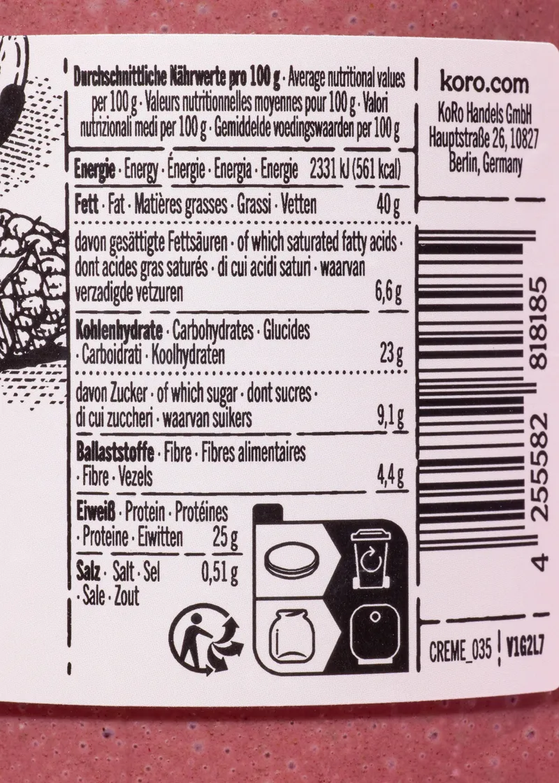 KoRo Vegane crunchy Proteincreme Cashew-Himbeere 500 g – Produktbild 5 von 5