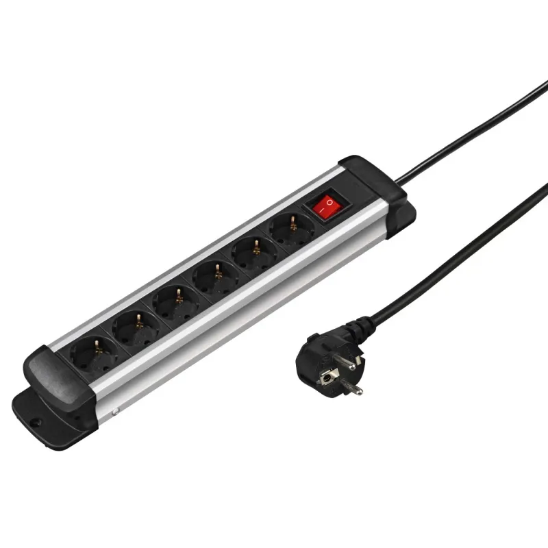 Hama Hama Steckdosenleiste "Pro-S 60S", 6-fach, Schwarz/Silber, 3 m – Produktbild 1 von 2