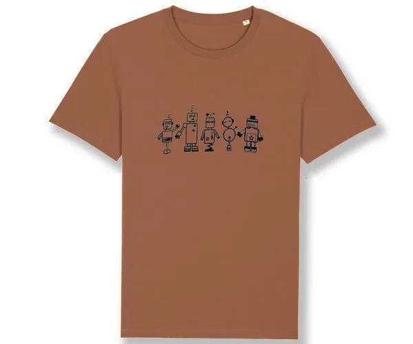 Spangeltangel Spangeltangel T-Shirt "Roboter", Herrenshirt, bedruckt, Handsiebdruck, Braun, – Produktbild 2 von 2
