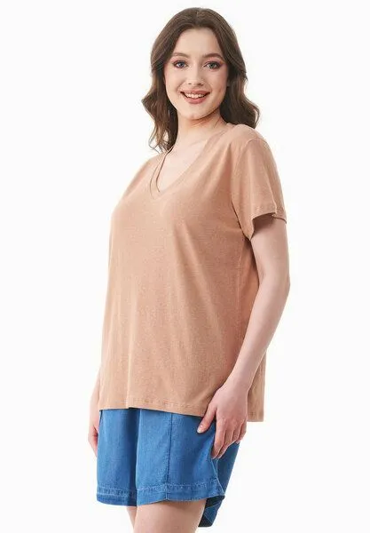ORGANICATION ORGANICATION T-Shirt aus Bio-Baumwolle und Leinen, Braun(tan), – Produktbild 4 von 4