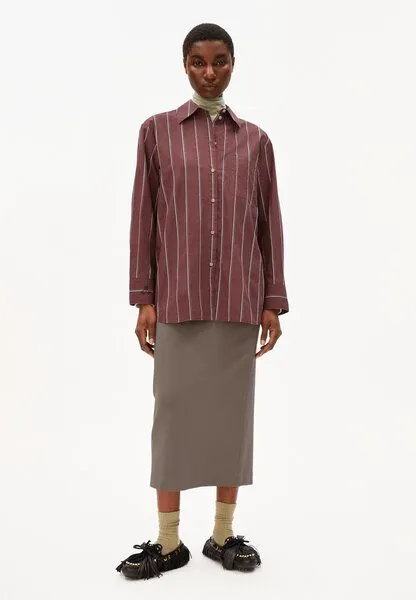ARMEDANGELS ARMEDANGELS HALIAA STRIPED Damen Bluse aus Bio-Baumwolle, Dark berry, – Produktbild 4 von 4