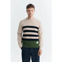 thinking mu Thinking MU Herren vegan Pullover Seth Gestreift Beige/Schwarz/Grün, Beige, – Produktbild 1 von 1