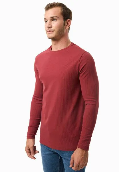 ORGANICATION ORGANICATION Geripptes Langarmshirt aus Bio-Baumwolle, Merlot, – Produktbild 3 von 3