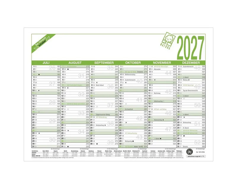 Zettler Zettler Wandtafelkalender aus Recyclingpapier, DIN A4, 2027 – Produktbild 5 von 5