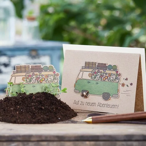 Die Stadtgärtner Die Stadtgärtner Grußkarte für Camper VW Bus / Bulli mit Blumensamen – Produktbild 3 von 3