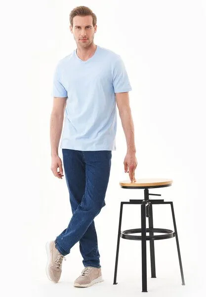 ORGANICATION ORGANICATION Basic T-Shirt aus Bio-Baumwolle, Blau(powder blue), – Produktbild 2 von 3