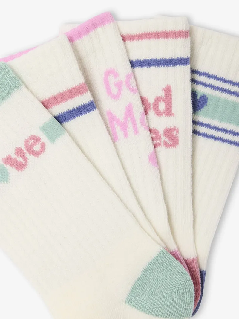 Vertbaudet 5er-Pack Sport-Socken mit Schriftzug & Herzmotiven, Wollweiß, – Produktbild 3 von 3